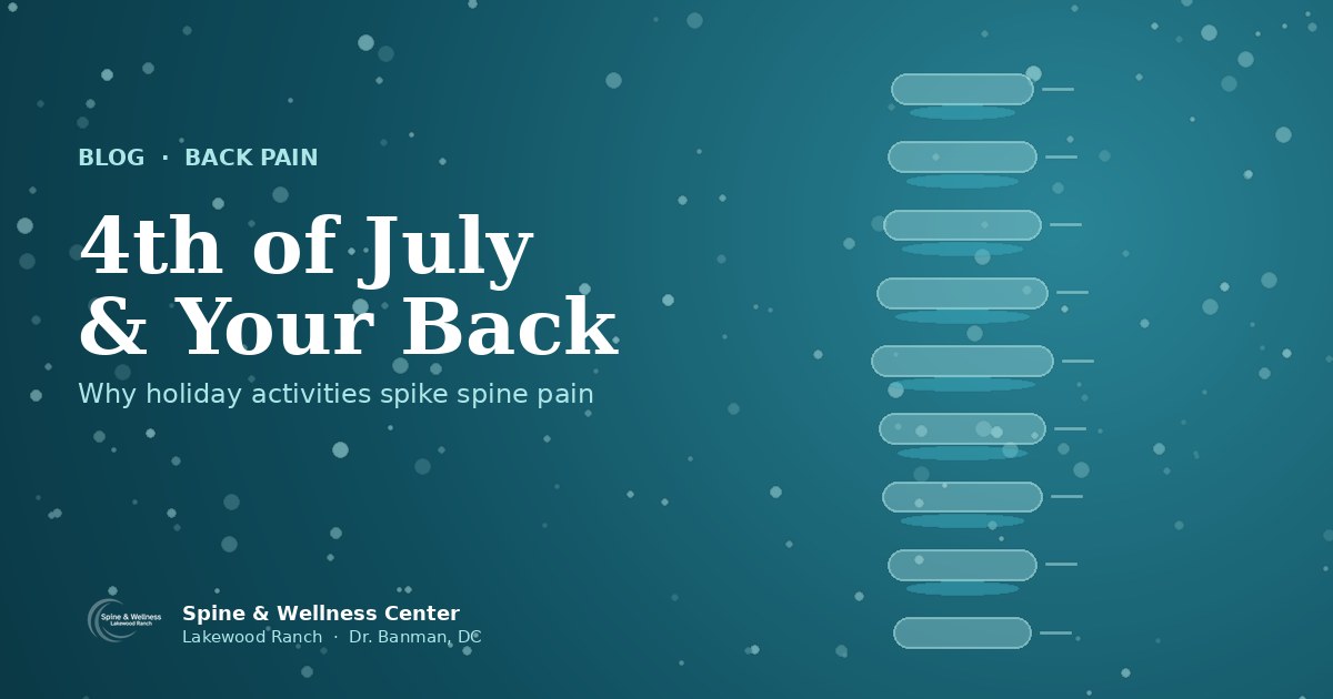 Branded spine illustration for fourth of july back pain holiday activities